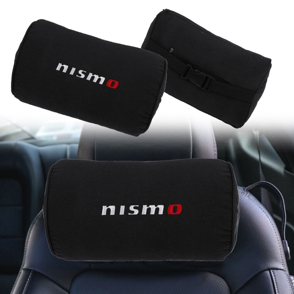 Brand New 2PCS JDM Nismo Black Fabric Material Car Neck Headrest Pillow Fabric Racing Seat