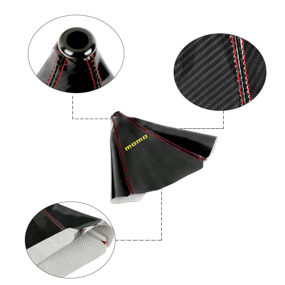 Brand New Universal Momo Carbon Fiber Leather PVC Style Black Stitch Leather Gear Manual Shifter Shift Knob Boot