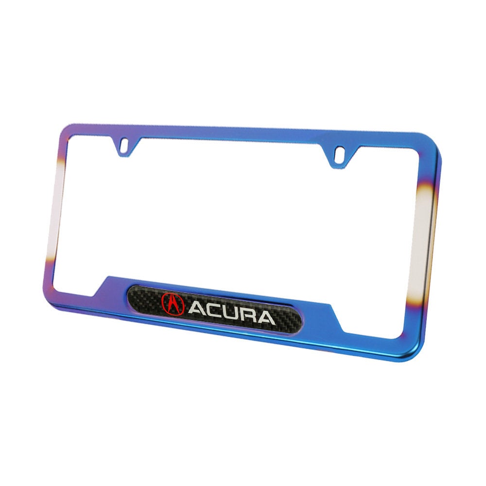 Brand New Universal 2PCS Acura Titanium Burnt Blue Metal License Plate Frame