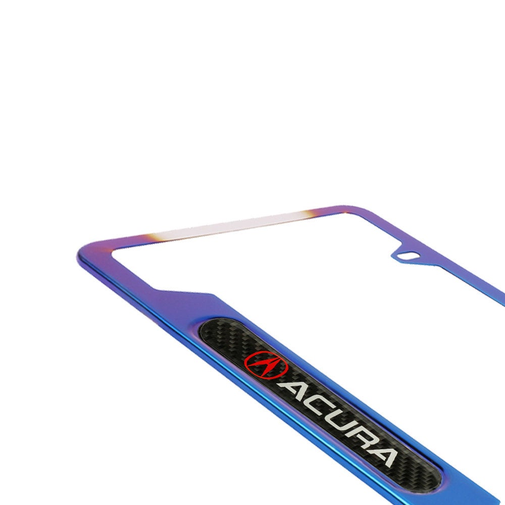 Brand New Universal 2PCS Acura Titanium Burnt Blue Metal License Plate Frame