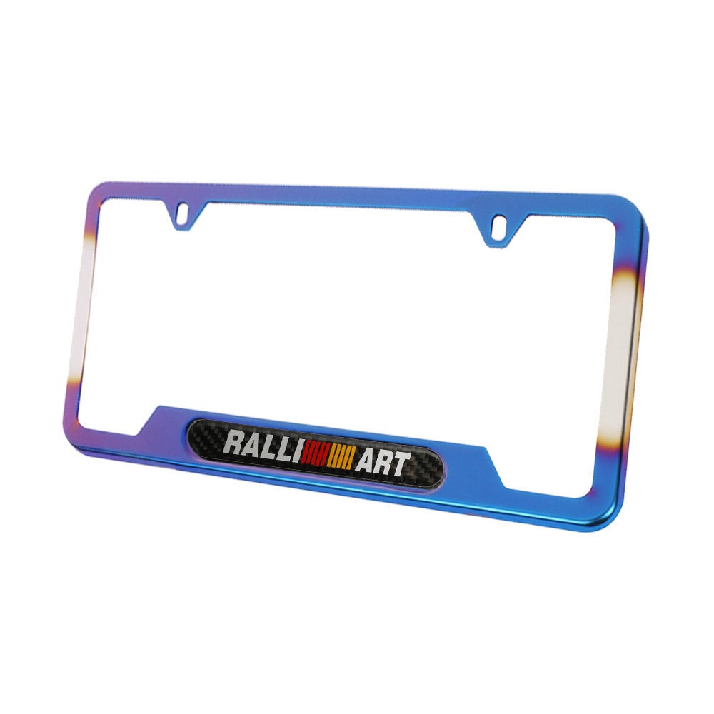 Brand New Universal 1PCS Ralliart Titanium Burnt Blue Metal License Plate Frame