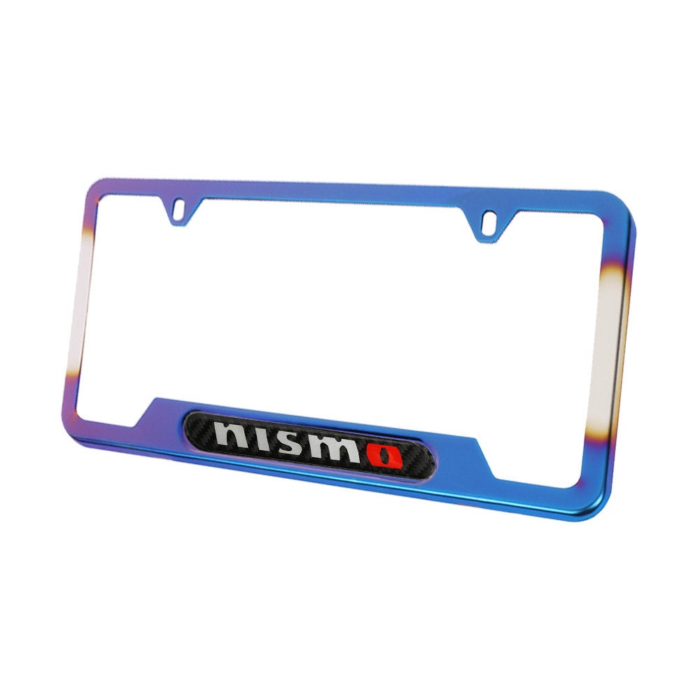 Brand New Universal 2PCS Nismo Titanium Burnt Blue Metal License Plate Frame