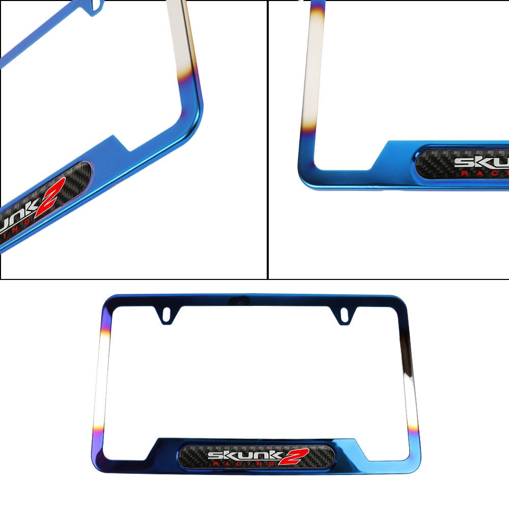 Brand New Universal 1PCS Skunk2 Titanium Burnt Blue Metal License Plate Frame