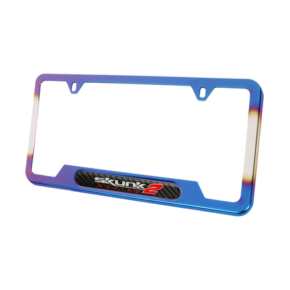 Brand New Universal 2PCS Skunk2 Titanium Burnt Blue Metal License Plate Frame