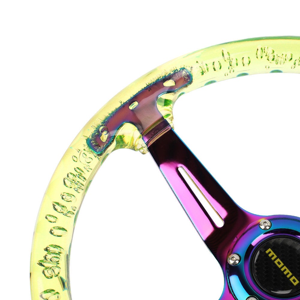 Brand New Universal JDM Momo 6-Hole 350mm Deep Dish Vip Yellow Crystal Bubble Neo Spoke STEERING WHEEL