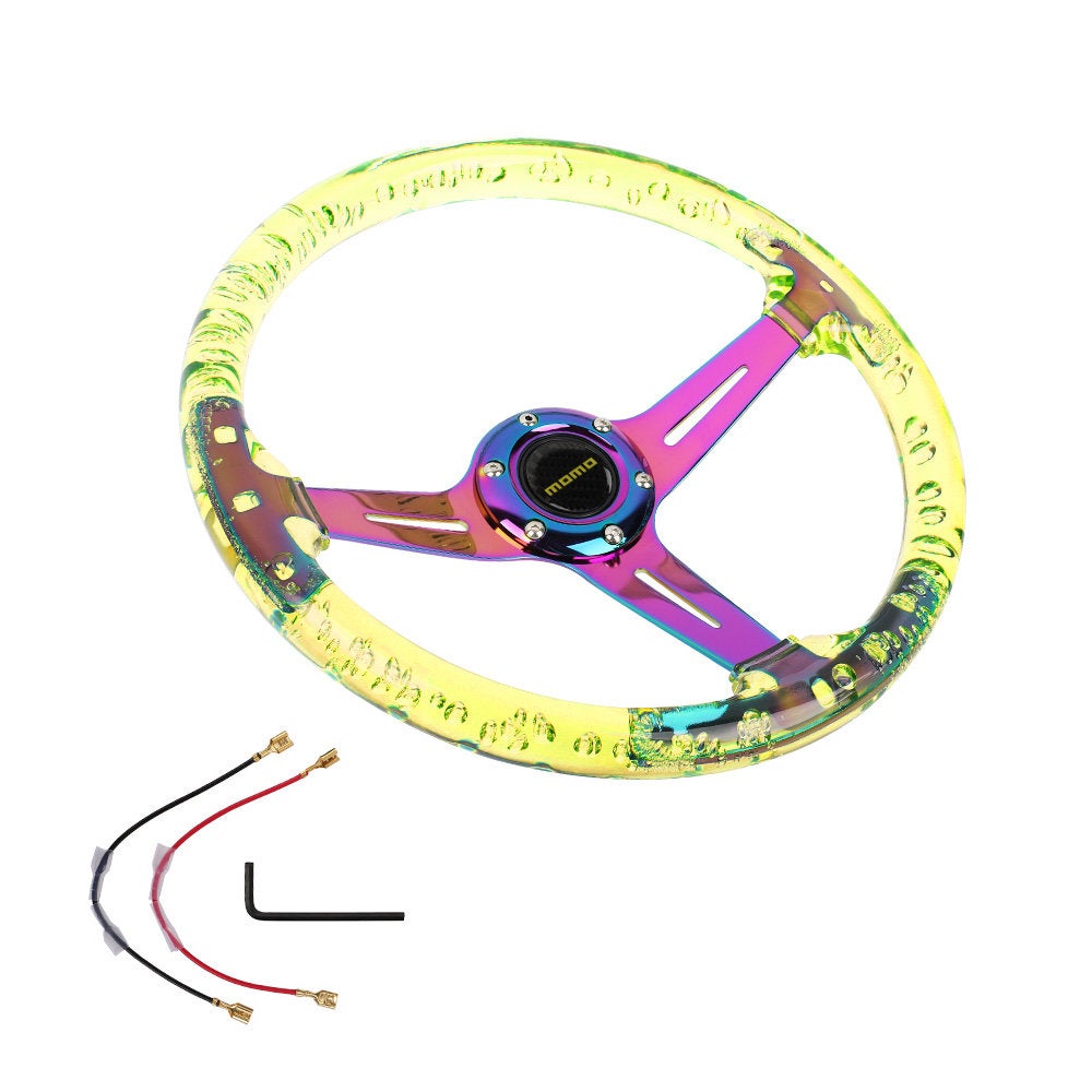 Brand New Universal JDM Momo 6-Hole 350mm Deep Dish Vip Yellow Crystal Bubble Neo Spoke STEERING WHEEL