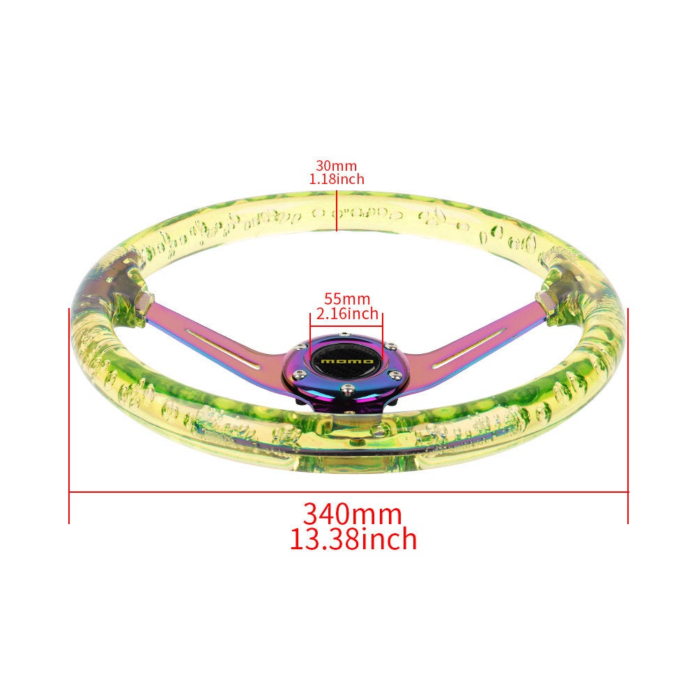 Brand New Universal JDM Momo 6-Hole 350mm Deep Dish Vip Yellow Crystal Bubble Neo Spoke STEERING WHEEL