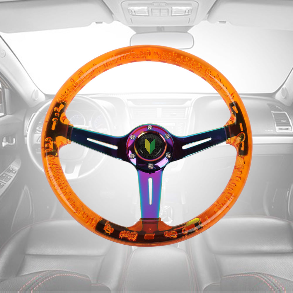 Brand New JDM Beginner Leaf Universal 6-Hole 350mm Deep Dish Vip Orange Crystal Bubble Neo Spoke Steering Wheel