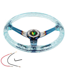 Load image into Gallery viewer, Brand New JDM Beginner Leaf Universal 6-Hole 350mm Deep Dish Vip Teal Crystal Bubble Burnt Blue Spoke Steering Wheel