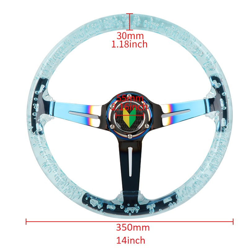 Brand New JDM Beginner Leaf Universal 6-Hole 350mm Deep Dish Vip Teal Crystal Bubble Burnt Blue Spoke Steering Wheel