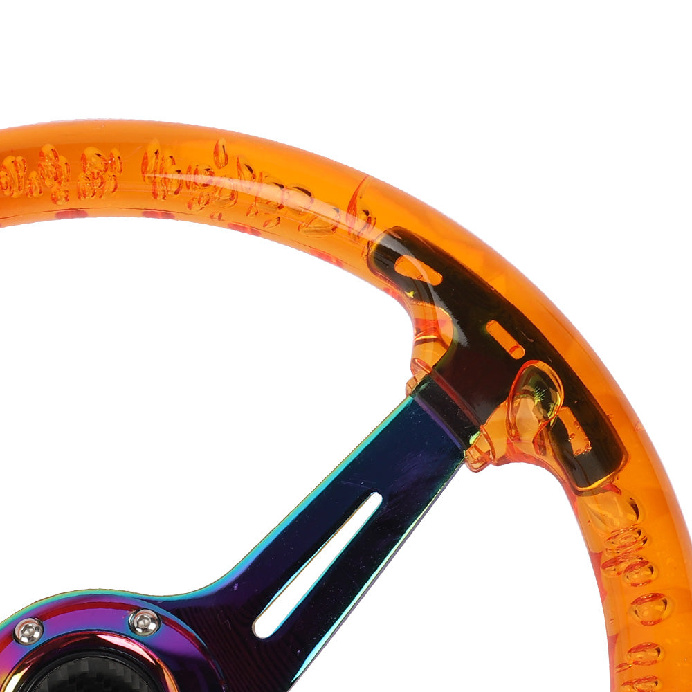 Brand New JDM Beginner Leaf Universal 6-Hole 350mm Deep Dish Vip Orange Crystal Bubble Neo Spoke Steering Wheel