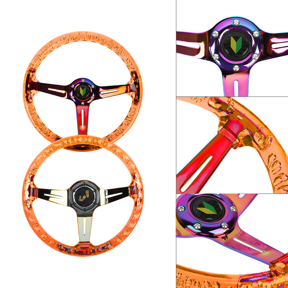 Brand New JDM Beginner Leaf Universal 6-Hole 350mm Deep Dish Vip Orange Crystal Bubble Neo Spoke Steering Wheel