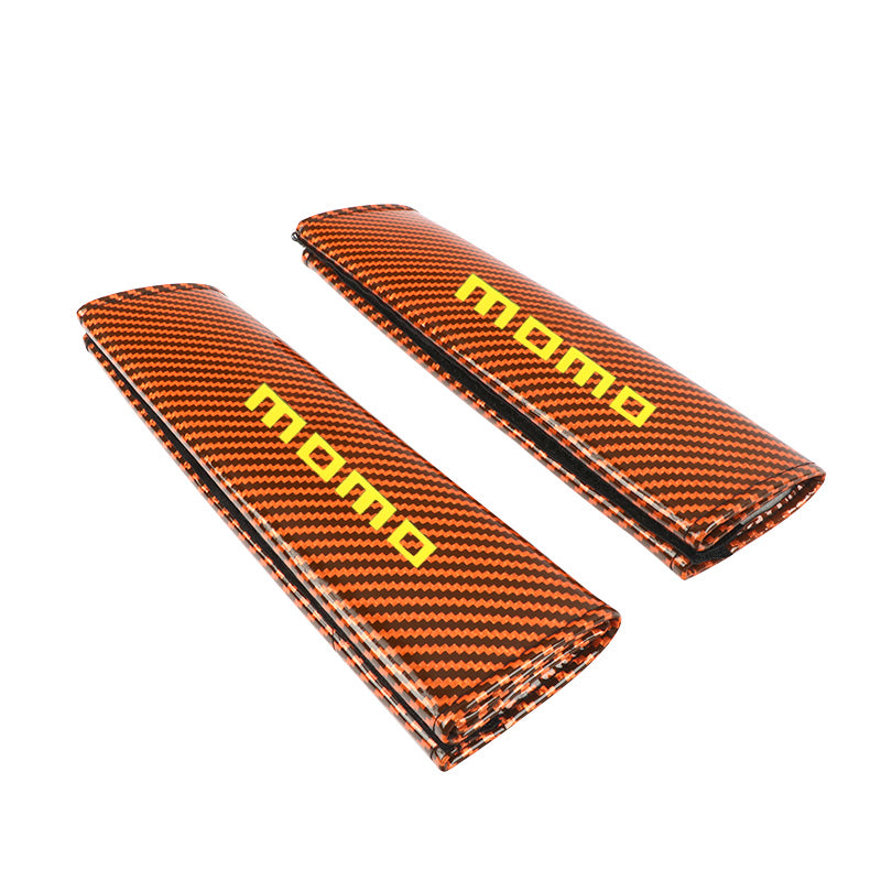 Brand New Universal 2PCS Momo Orange Carbon Fiber Look Car Seat Belt Covers Shoulder Pad