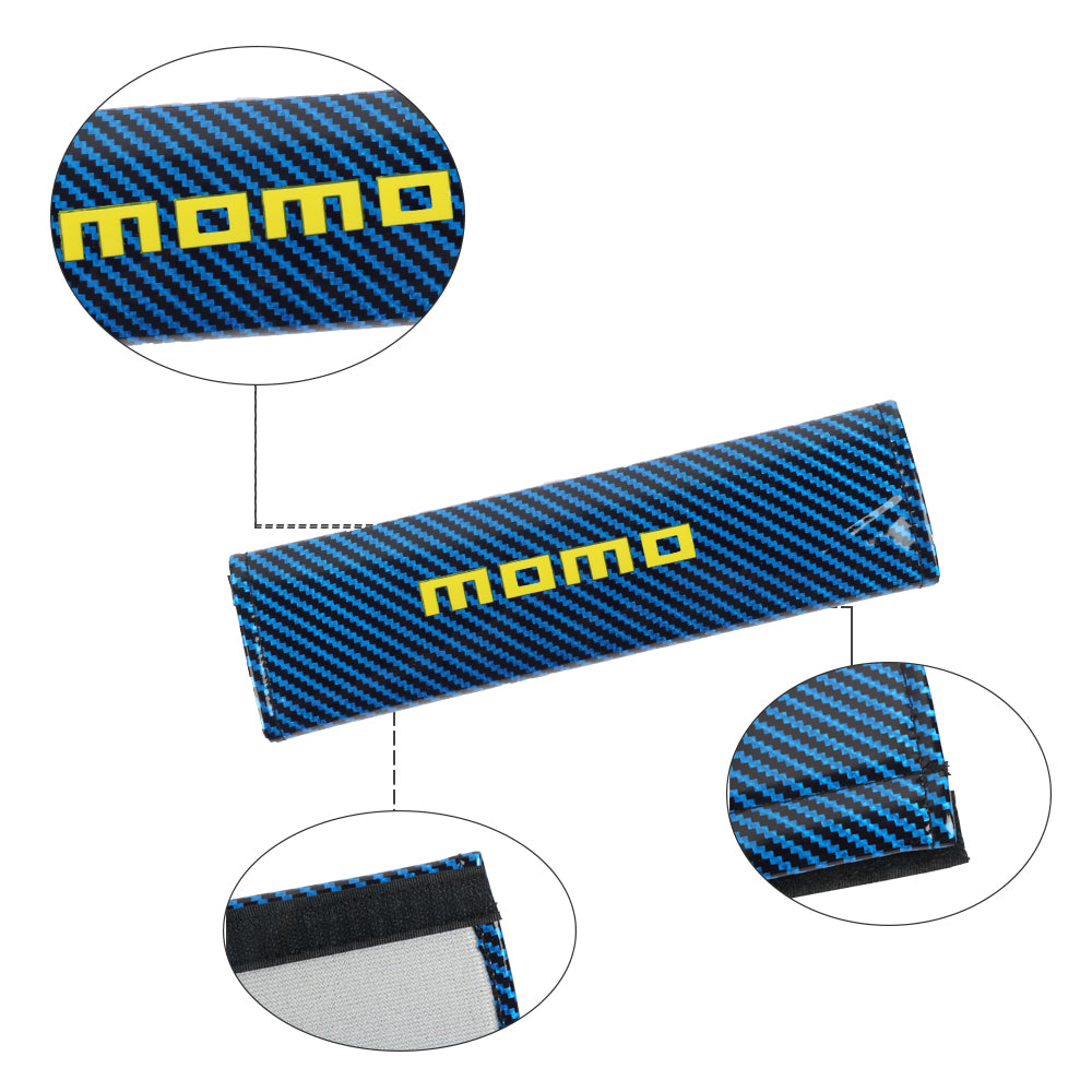 Brand New Universal 2PCS Momo Blue Carbon Fiber Look Car Seat Belt Covers Shoulder Pad