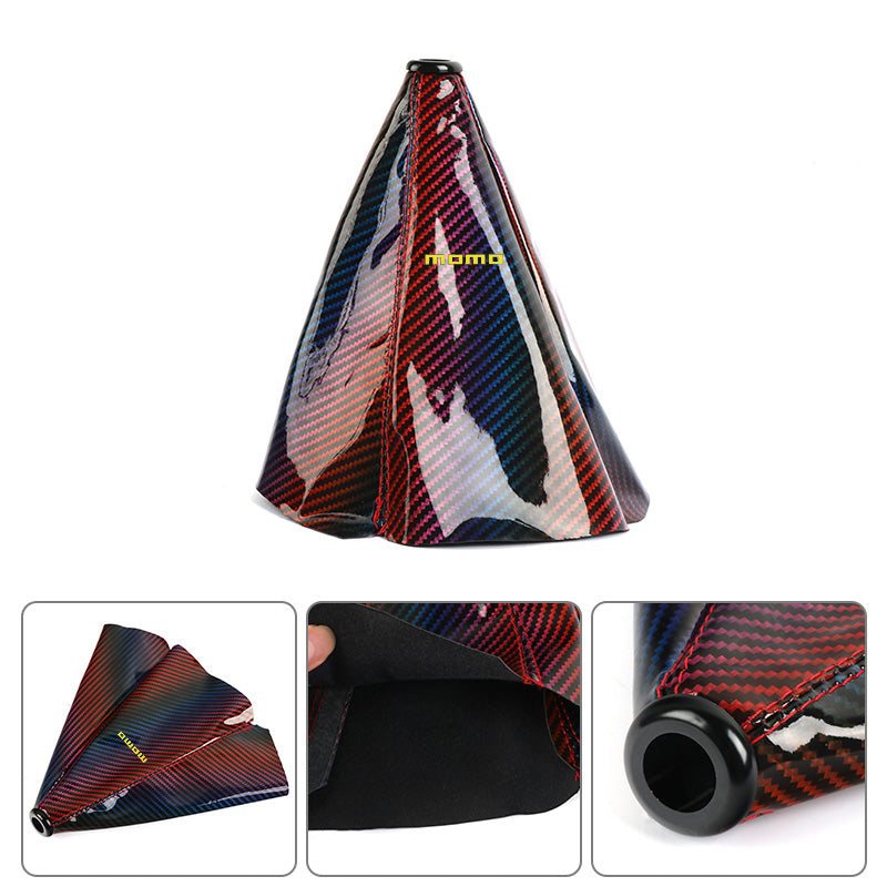 Brand New Universal Momo Neo-Chrome Carbon Fiber Leather PVC Style Stitch Leather Gear Manual Shifter Shift Knob Boot