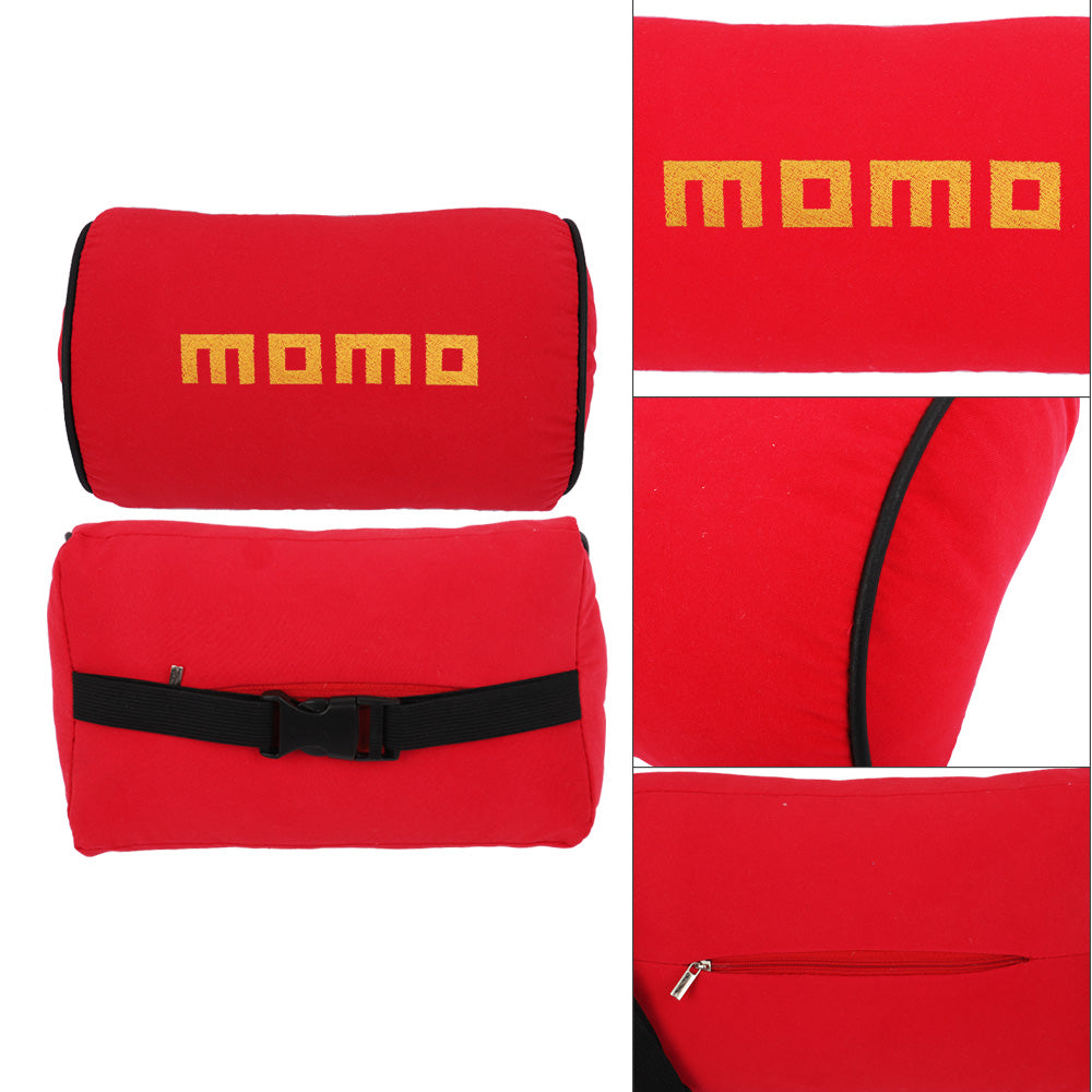 Brand New 1PCS JDM Momo Red Fabric Material Car Neck Headrest Pillow Fabric Racing Seat