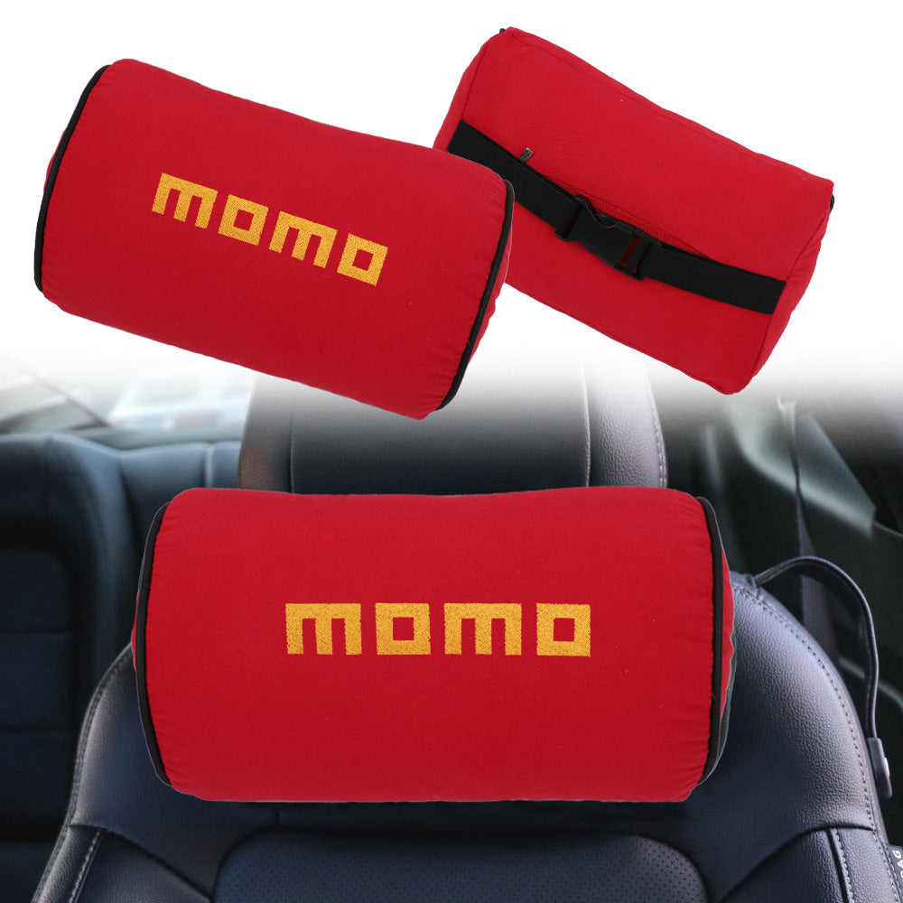 Brand New 1PCS JDM Momo Red Fabric Material Car Neck Headrest Pillow Fabric Racing Seat