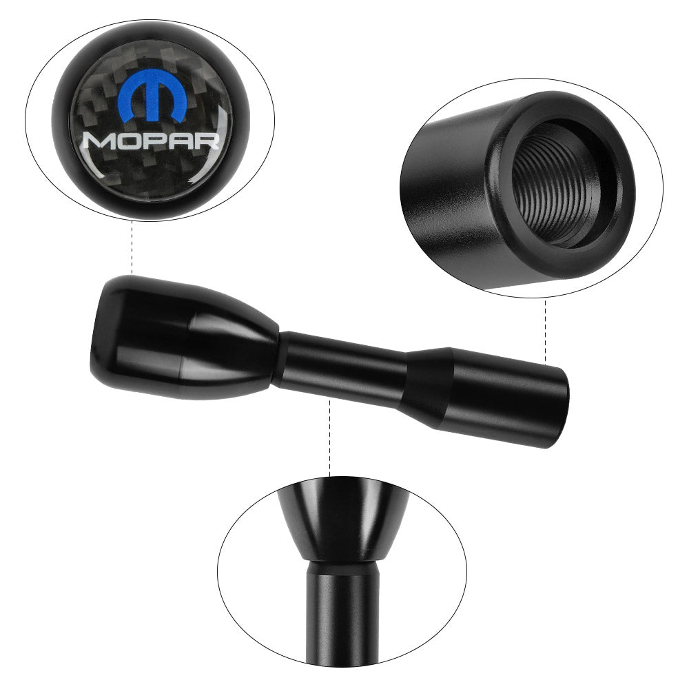 Brand New Universal Real Carbon Sticker Mopar Aluminum Manual Gear Stick Black Shift Knob M8 M10 M12 & Black Shifter Extender Extension