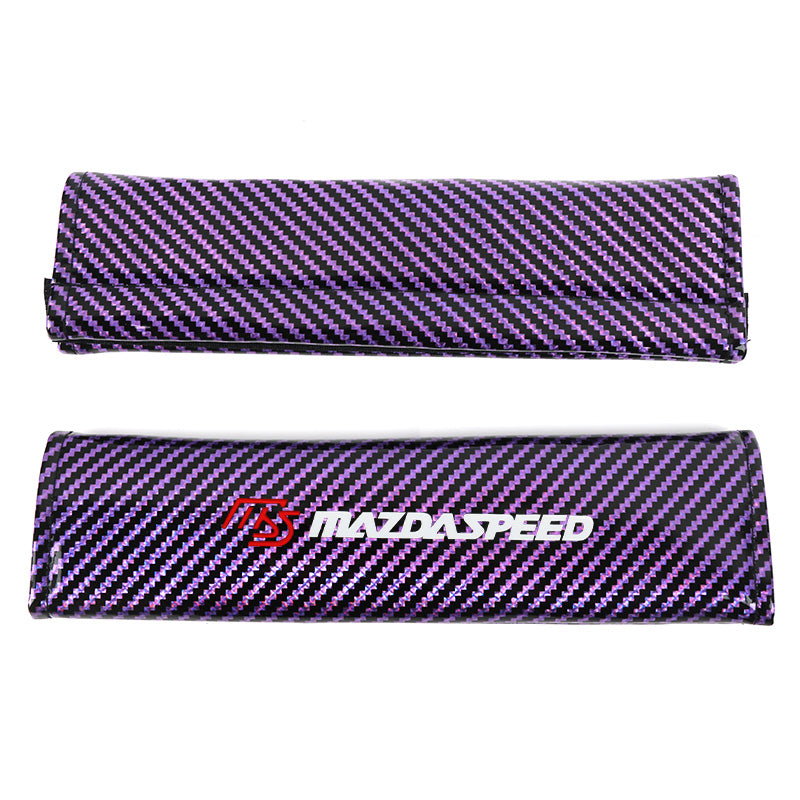 Brand New Universal 2PCS Mazdaspeed Purple Carbon Fiber Look Car Seat Belt Covers Shoulder Pad