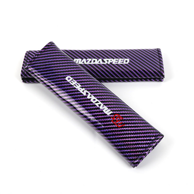 Brand New Universal 2PCS Mazdaspeed Purple Carbon Fiber Look Car Seat Belt Covers Shoulder Pad