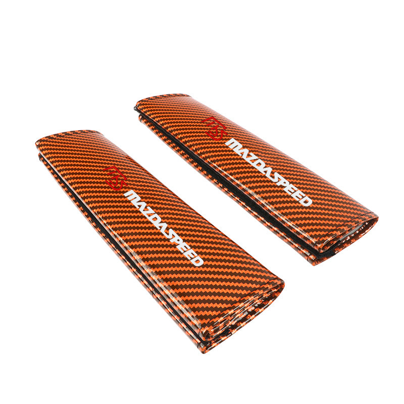 Brand New Universal 2PCS Mazdaspeed Orange Carbon Fiber Look Car Seat Belt Covers Shoulder Pad