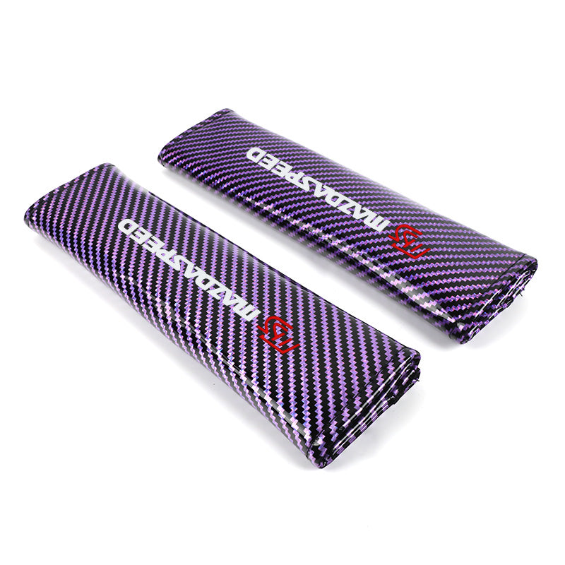 Brand New Universal 2PCS Mazdaspeed Purple Carbon Fiber Look Car Seat Belt Covers Shoulder Pad