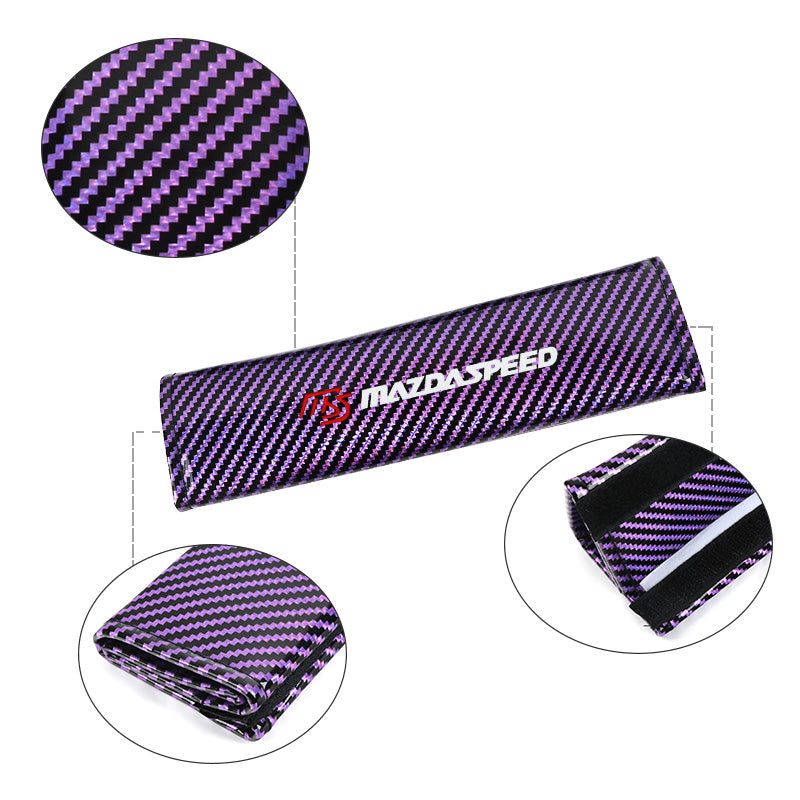 Brand New Universal 2PCS Mazdaspeed Purple Carbon Fiber Look Car Seat Belt Covers Shoulder Pad