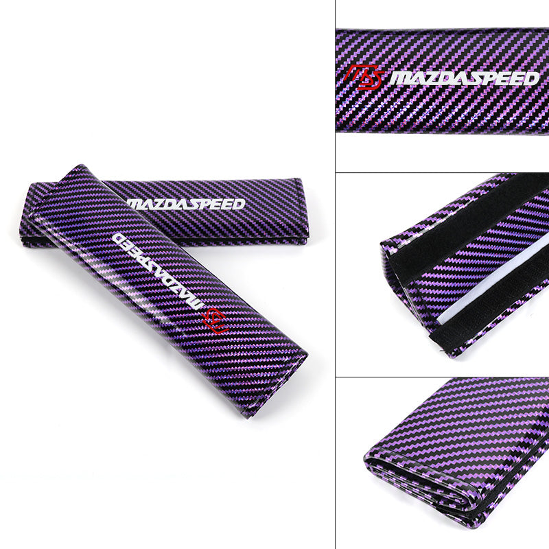 Brand New Universal 2PCS Mazdaspeed Purple Carbon Fiber Look Car Seat Belt Covers Shoulder Pad