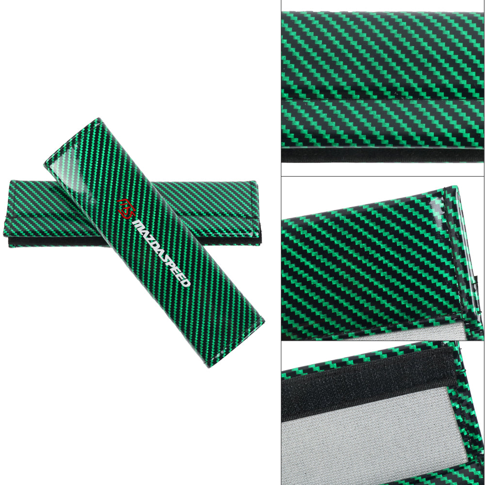 Brand New Universal 2PCS Mazdaspeed Green Carbon Fiber Look Car Seat Belt Covers Shoulder Pad