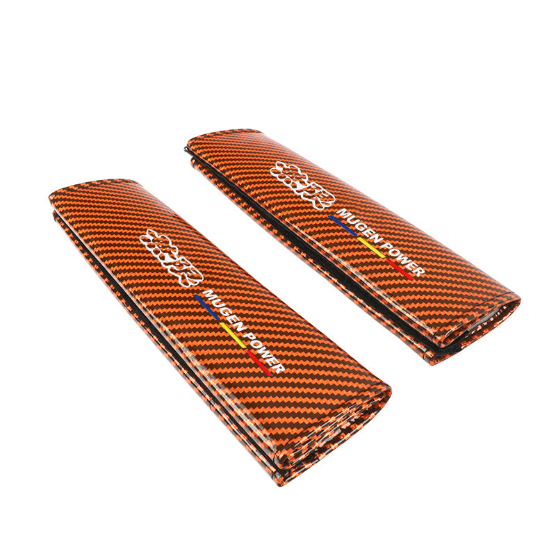 Brand New Universal 2PCS Mugen Orange Carbon Fiber Look Car Seat Belt Covers Shoulder Pad