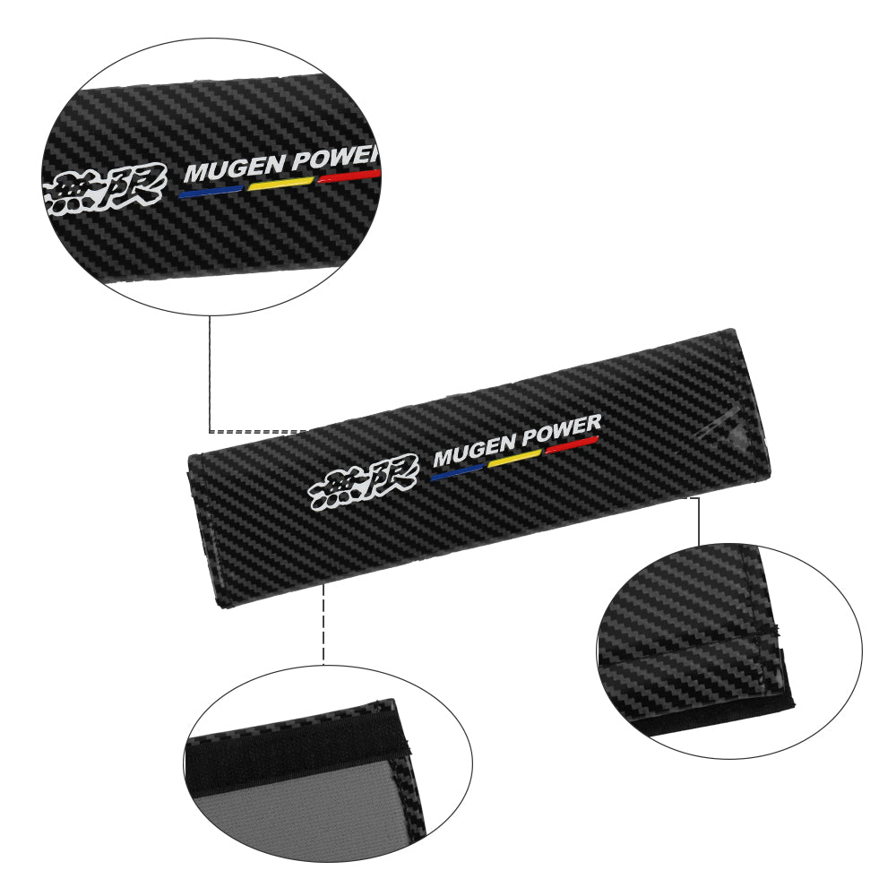 Brand New Universal 2PCS Mugen Black Carbon Fiber Look Car Seat Belt Covers Shoulder Pad