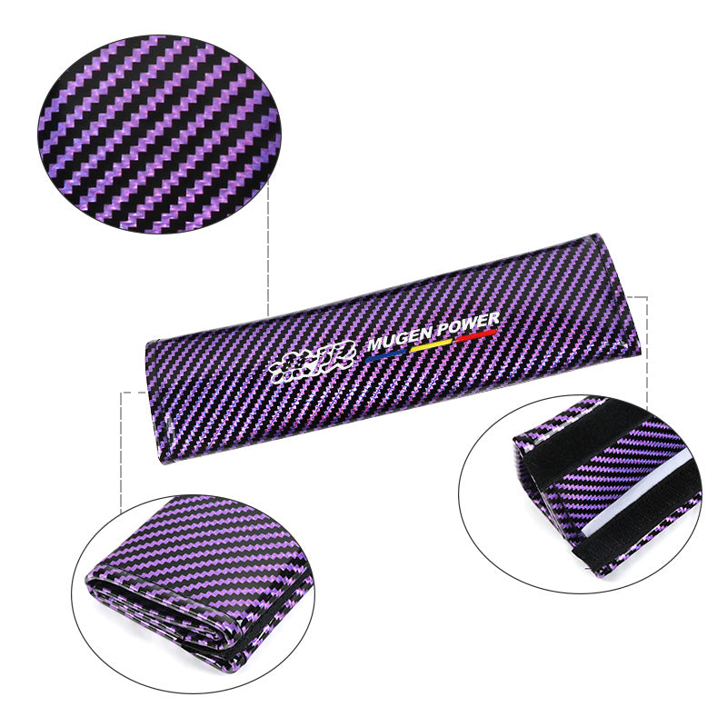 Brand New Universal 2PCS Mugen Purple Carbon Fiber Look Car Seat Belt Covers Shoulder Pad