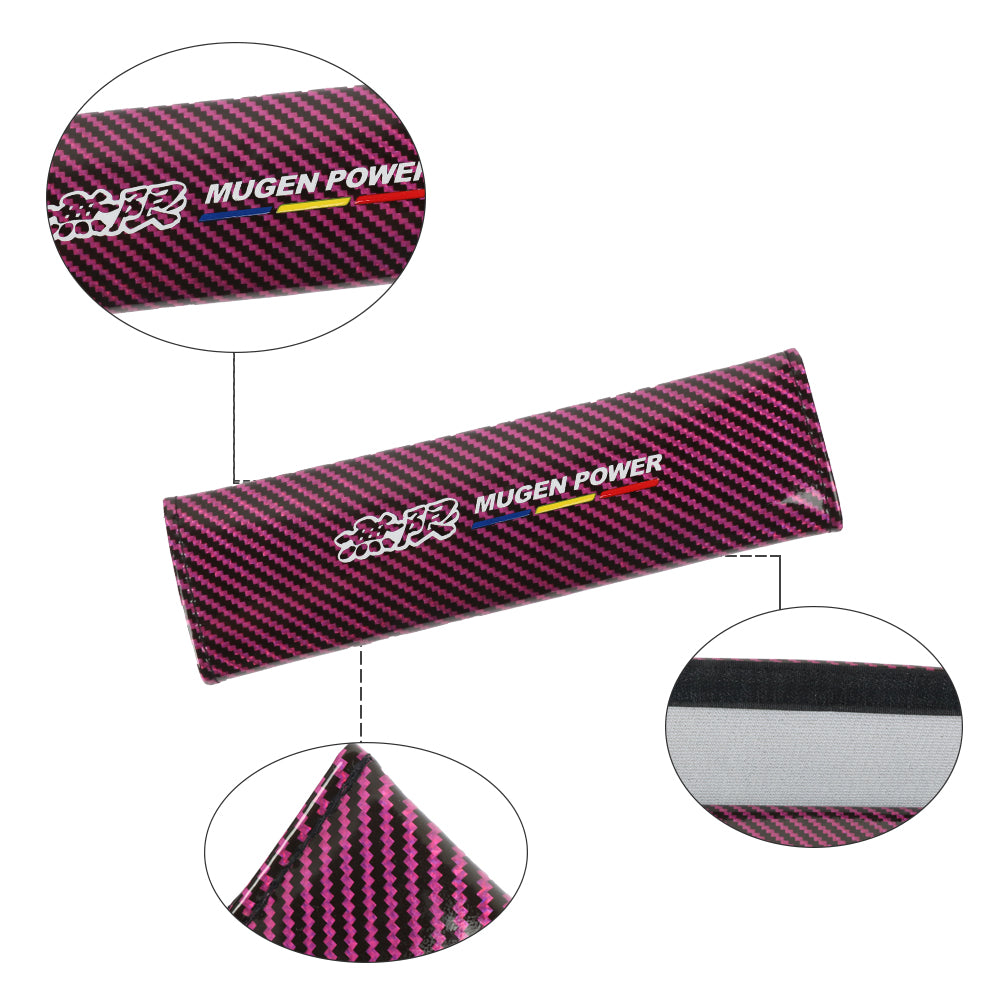 Brand New Universal 2PCS MUGEN POWER Hot Pink Carbon Fiber Look Car Seat Belt Covers Shoulder Pad