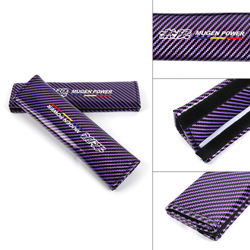 Brand New Universal 2PCS Mugen Purple Carbon Fiber Look Car Seat Belt Covers Shoulder Pad