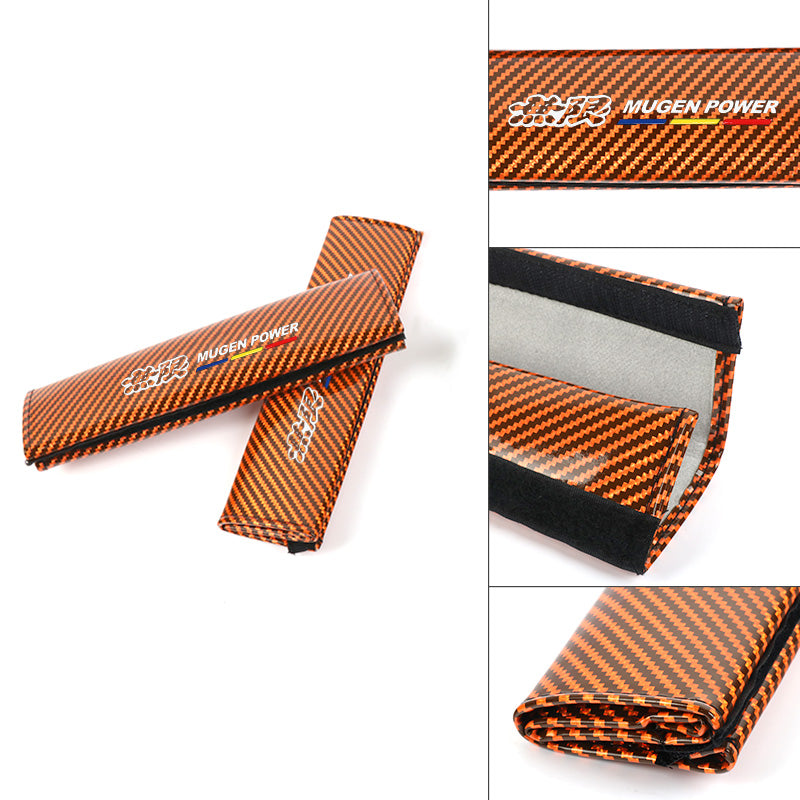 Brand New Universal 2PCS Mugen Orange Carbon Fiber Look Car Seat Belt Covers Shoulder Pad