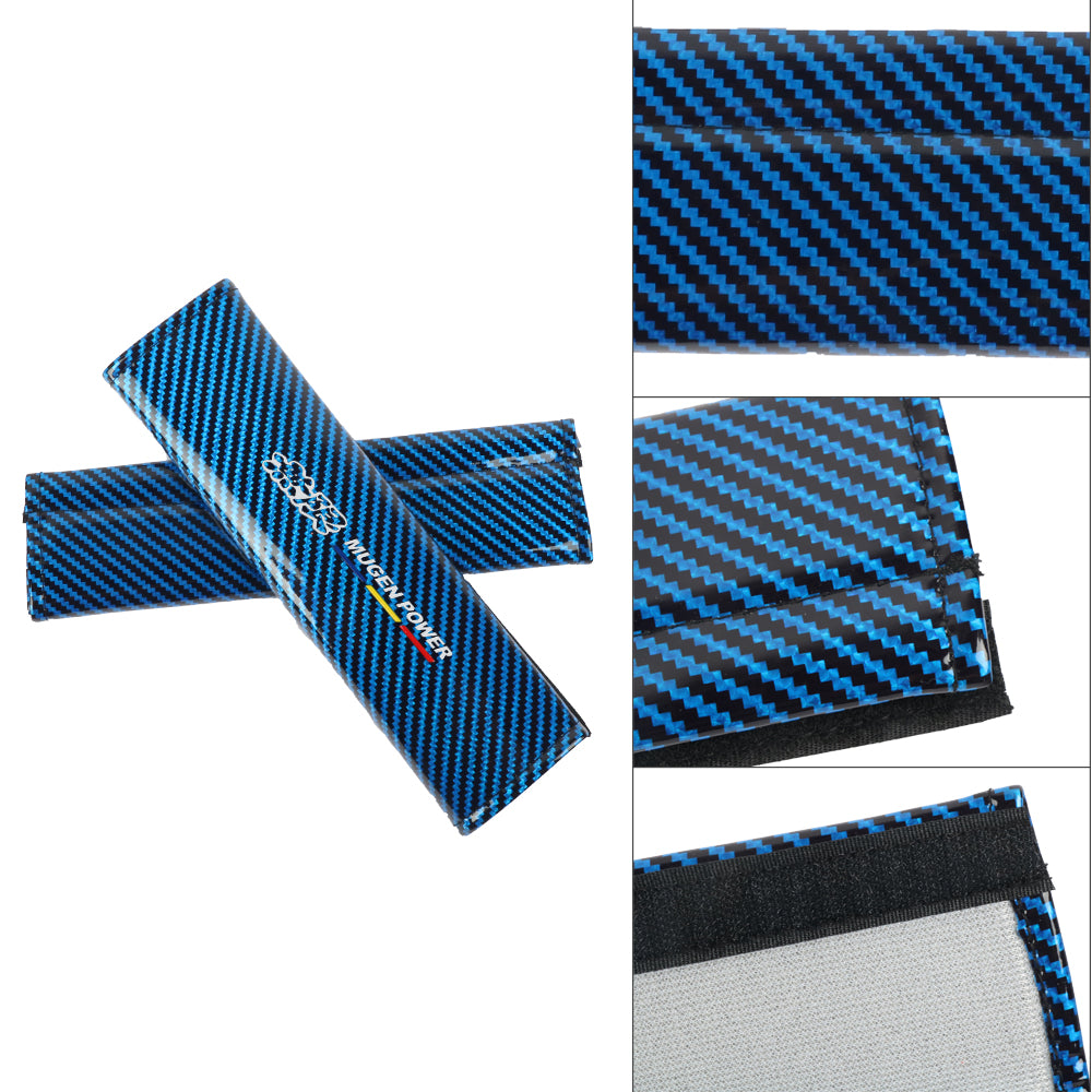 Brand New Universal 2PCS Mugen Blue Carbon Fiber Look Car Seat Belt Covers Shoulder Pad