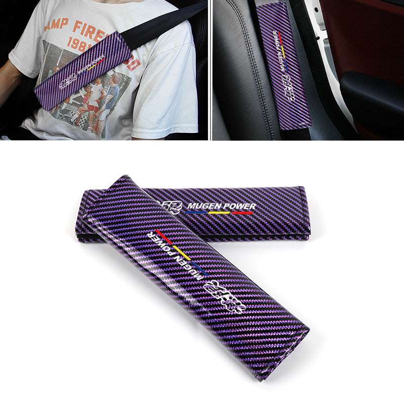 Brand New Universal 2PCS Mugen Purple Carbon Fiber Look Car Seat Belt Covers Shoulder Pad