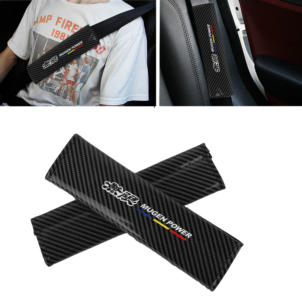 Brand New Universal 2PCS Mugen Black Carbon Fiber Look Car Seat Belt Covers Shoulder Pad