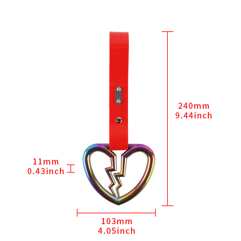 Brand New Broken Heart Neo Chrome JDM TSURIKAWA Ring Subway Train Bus Handle Red Strap Charm Drift