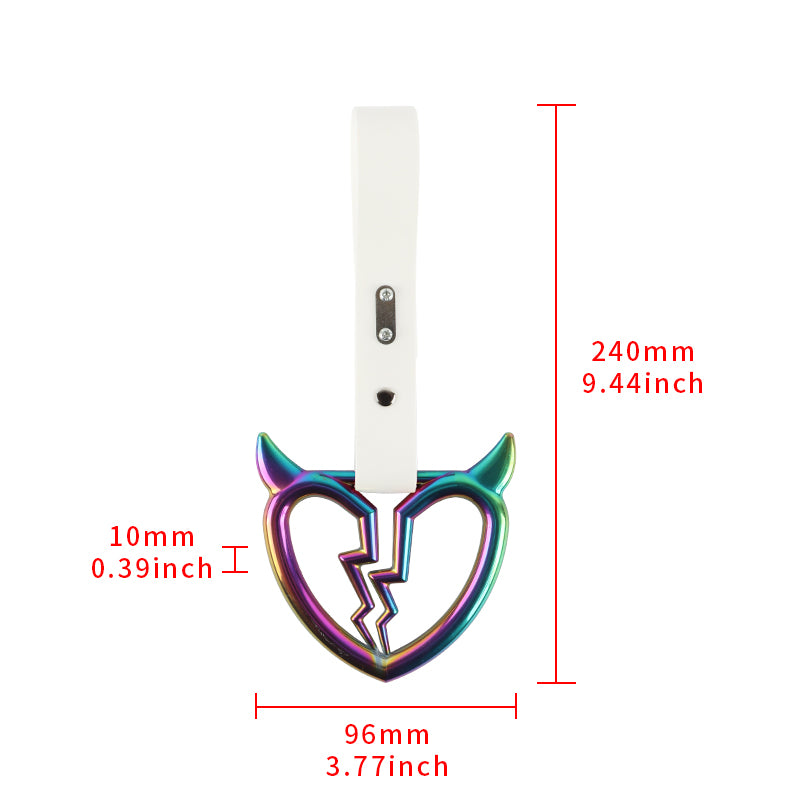 Brand New Devil Broken Heart Neo Chrome JDM TSURIKAWA Ring Subway Train Bus Handle White Strap Charm Drift