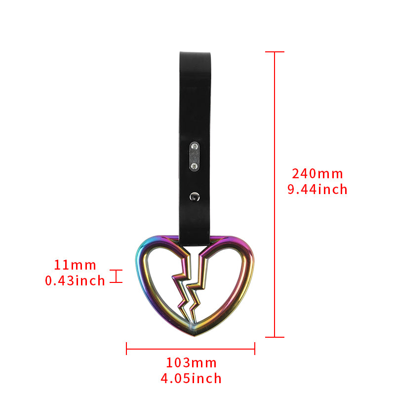 Brand New Broken Heart Neo Chrome JDM TSURIKAWA Ring Subway Train Bus Handle Black Strap Charm Drift