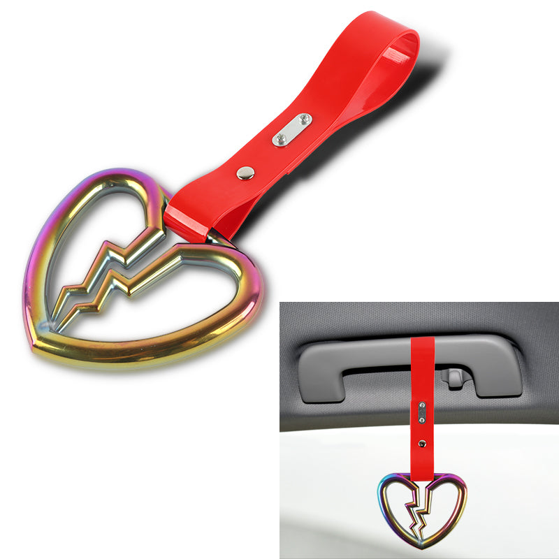 Brand New Broken Heart Neo Chrome JDM TSURIKAWA Ring Subway Train Bus Handle Red Strap Charm Drift