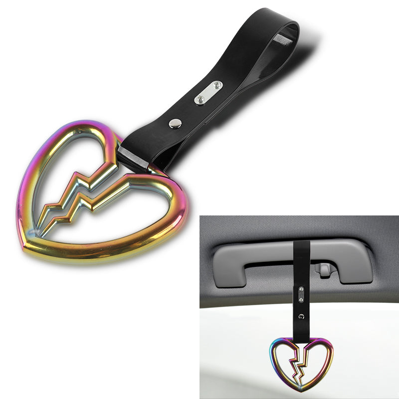 Brand New Broken Heart Neo Chrome JDM TSURIKAWA Ring Subway Train Bus Handle Black Strap Charm Drift