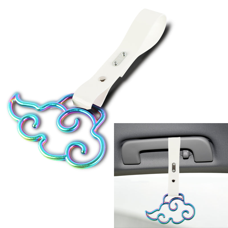 Brand New Cloud Shaped Neo Chrome JDM TSURIKAWA Ring Subway Train Bus White Handle Strap Charm Drift