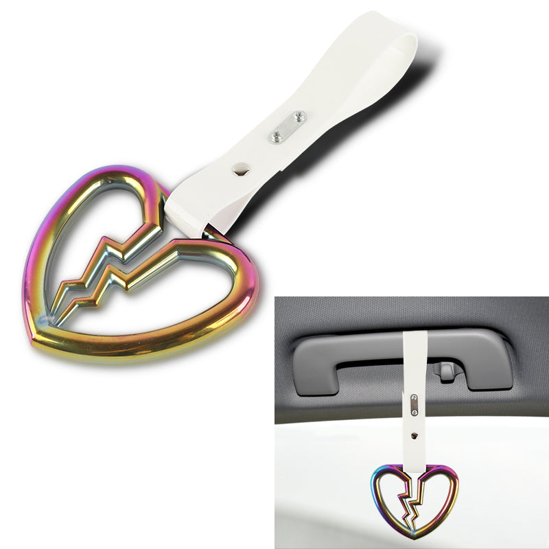 Brand New Broken Heart Neo Chrome JDM TSURIKAWA Ring Subway Train Bus Handle White Strap Charm Drift