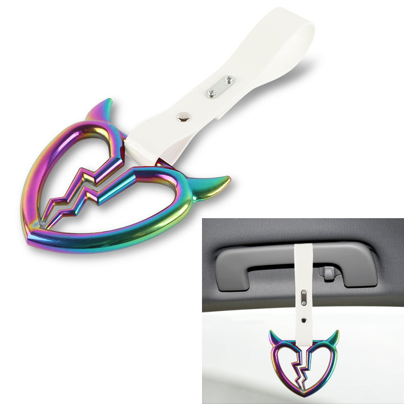 Brand New Devil Broken Heart Neo Chrome JDM TSURIKAWA Ring Subway Train Bus Handle White Strap Charm Drift