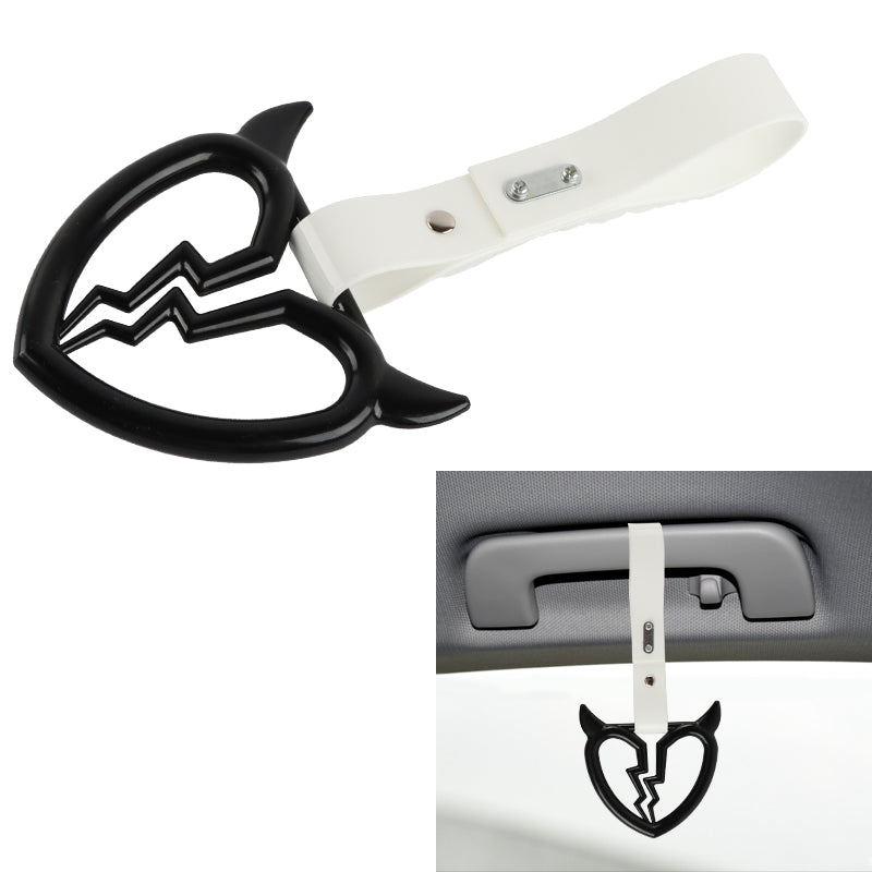 Brand New Devil Demon Broken Heart Black JDM TSURIKAWA Ring Subway Train Bus White Handle Strap Charm Drift