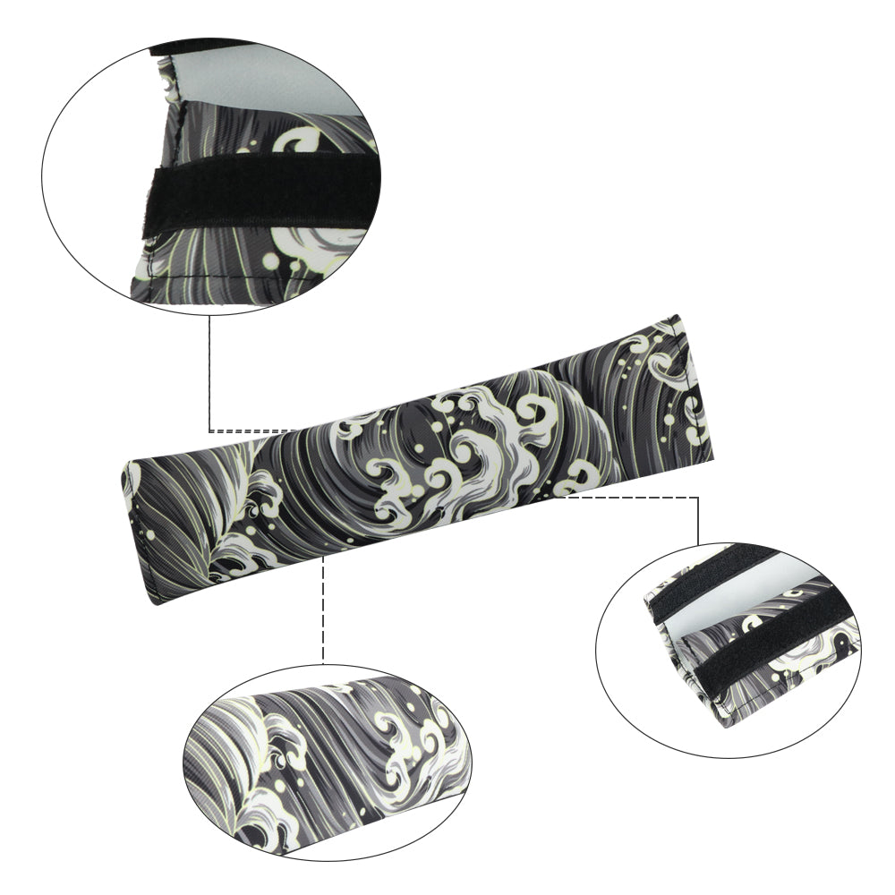 Brand New Universal 2PCS SAKURA Black Wave Fabric Soft Cotton Seat Belt Cover Shoulder Pads