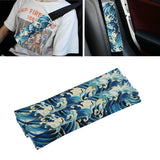 Brand New Universal 2PCS SAKURA Blue Wave Fabric Soft Cotton Seat Belt Cover Shoulder Pads