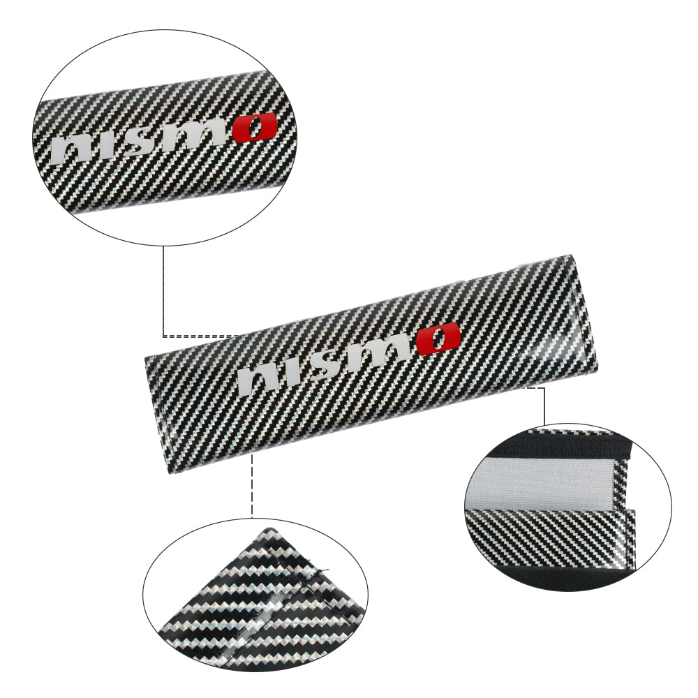 Brand New Universal 2PCS Nismo Silver Carbon Fiber Look Car Seat Belt Covers Shoulder Pad